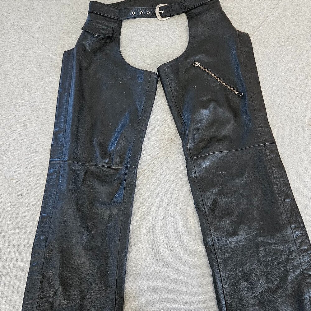 Harley Davidson Black Leather Motor Cycle Riding Chaps